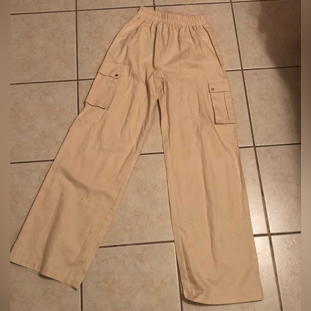 Cream Wide Leg Cargo Trousers
